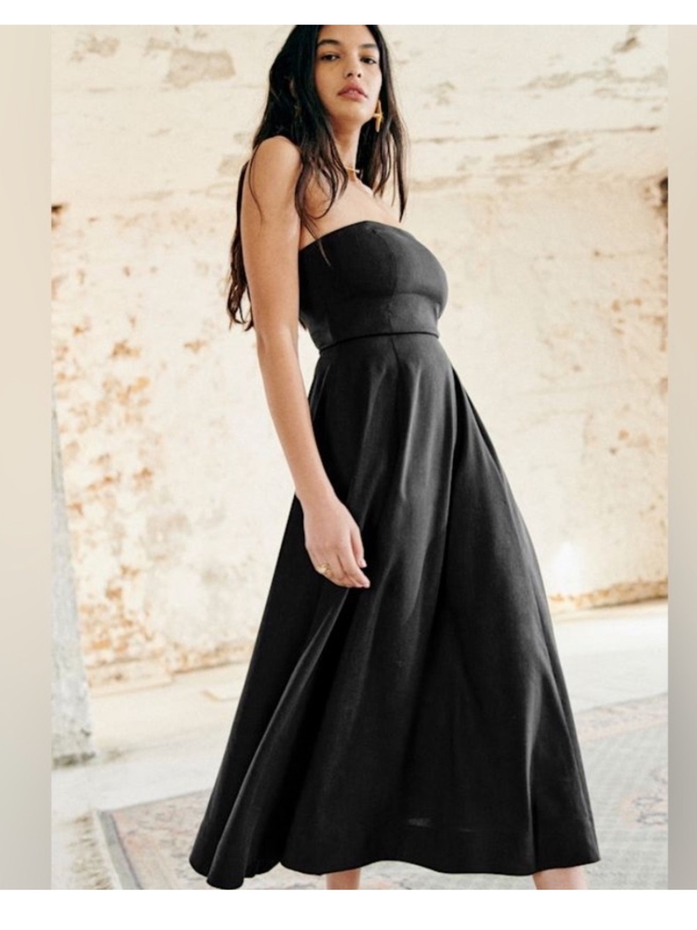 Sezane Solene Black Strapless Midi Dress Size 8